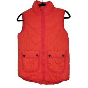 Aeropostale Quilted Vibrant Coral Vest Full Zip Flap Pockets Size S Lightweight